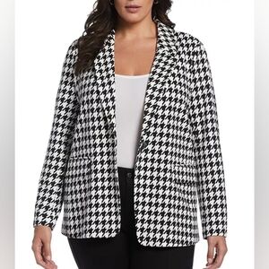 Ella by Rafaella Women's Houndstooth Ponte Knit Single Breasted Blazer Stretch